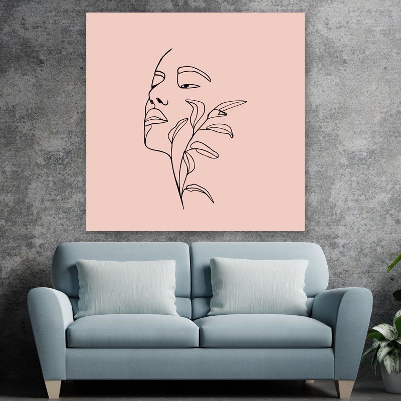 Πίνακας σε καμβά Line Art Face in Pink